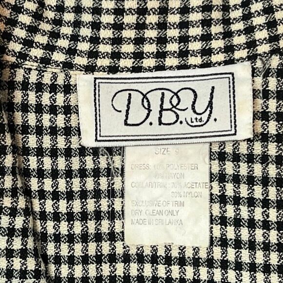 Vintage D.B.Y. Dress Womens 9 Black Checkered Velvet Chelsea Collar Pencil Dress - Picture 10 of 14